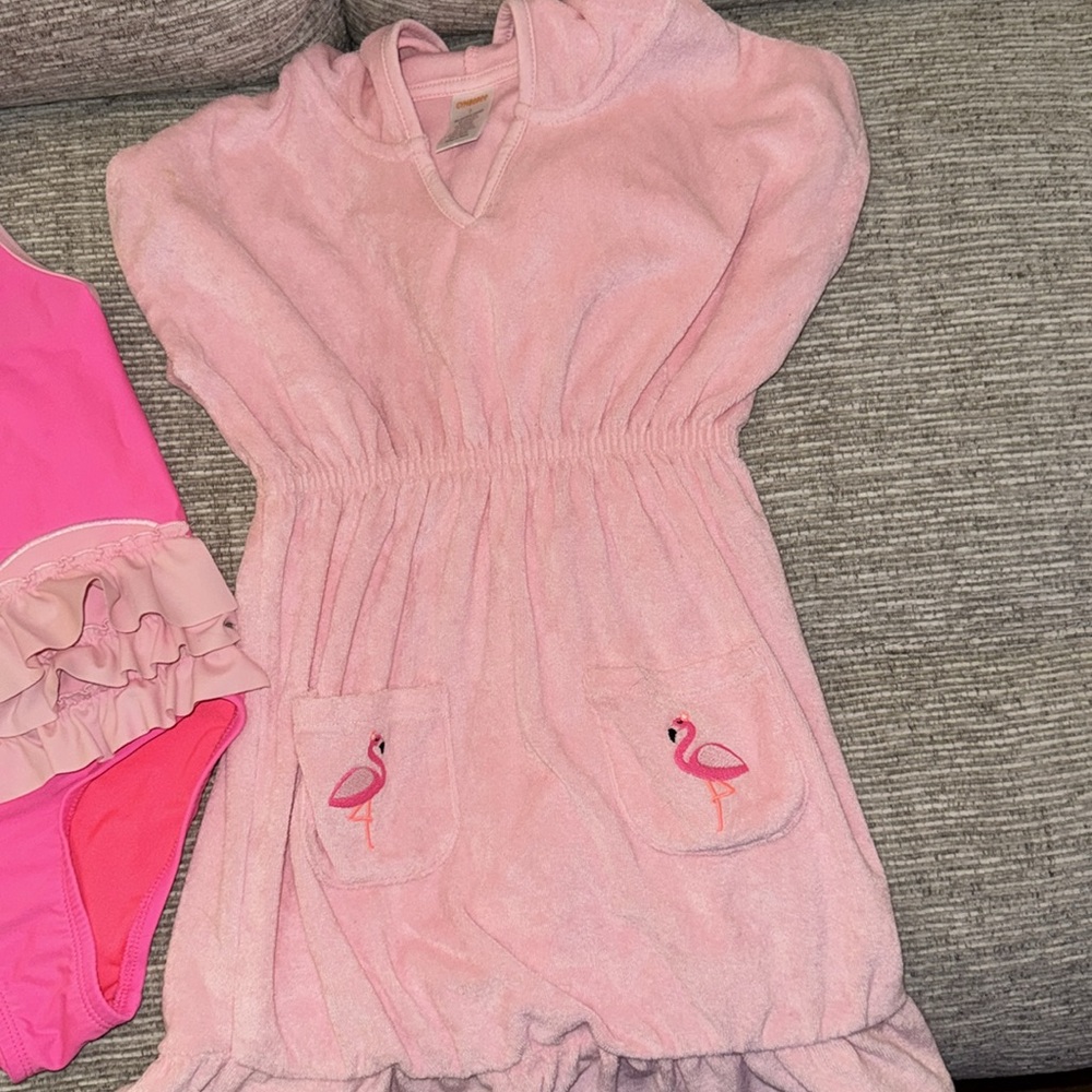 Pink Flamingo Kids One Piece Swimsuit - Picture 3 of 6